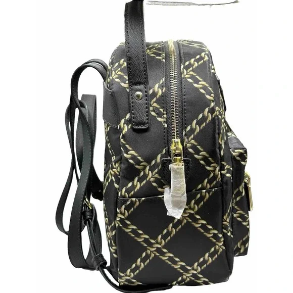 Karl Lagerfeld Paris Amour Mini Backpack Nylon Black Gold Chain Pattern NWT - Picture 4 of 5